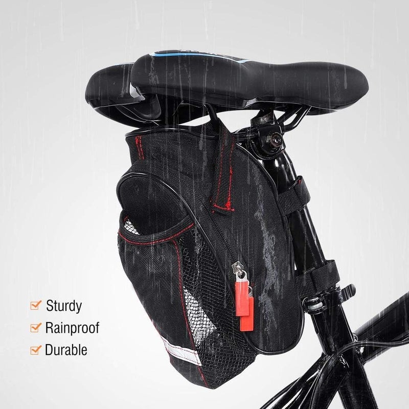 woobles Bicycle Saddle Bag With Water Bottle Pocket, Portable Rainproof Bike Saddle Pouch Bicycle Seatpost Nylon Bag Pack - Image 4